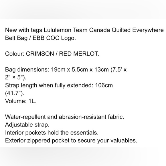 NWT Lululemon Team Canada Olympic Quilted Belt Bag - Picture 5 of 5